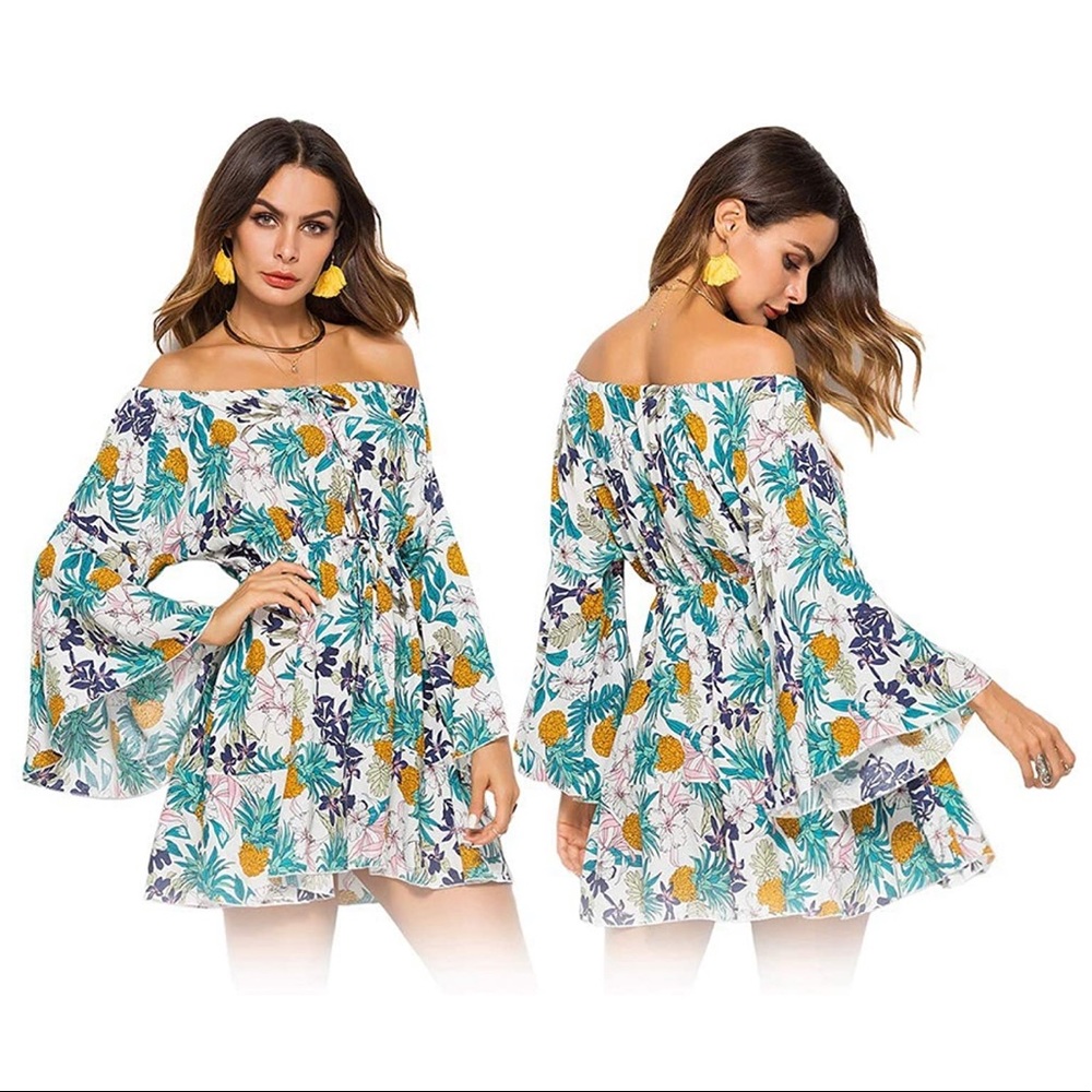 🍍Off Shoulder Bohemian Dress Pineapple print
